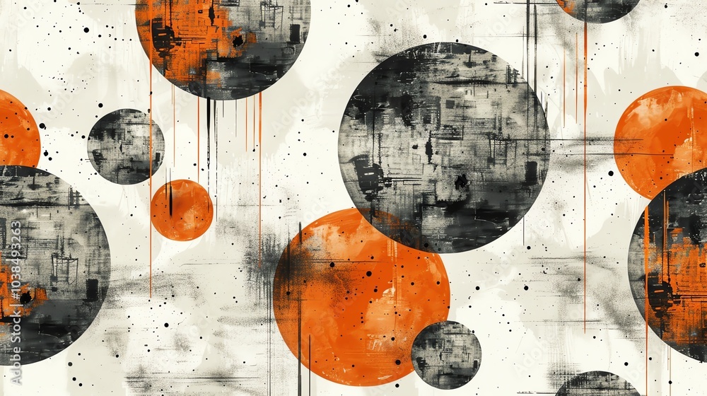 Poster abstract pattern featuring orange and grey circles on a white background with subtle texture