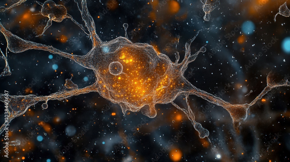 Poster glowing neural network in abstract space