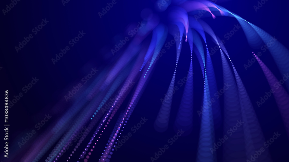 Fototapete Abstract digital background of moving particles. Information space flow. Big data visualization. 3d rendering
