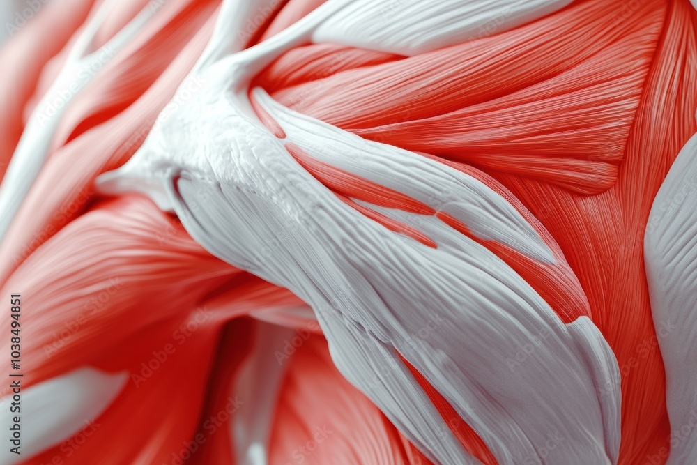 Aufkleber This detailed close-up reveals the intricate texture and structure of red and white muscle fibers, highlighting their complexity and design. Generative AI
