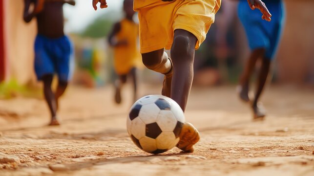 Children playing football in the street. - Powered by Adobe