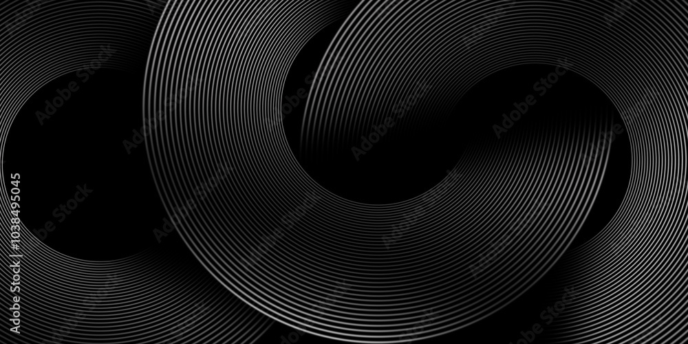 Poster dark silver abstract background with glowing geometric lines. modern shiny gray rounded circles line