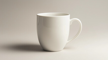 Obraz premium a plain white ceramic coffee mug set against a light gray background. The mug has a simple, classic design with a comfortable handle, showcasing its potential for customization or branding.