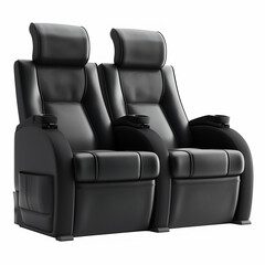 A pair of black leather chairs with a black back and a black headrest