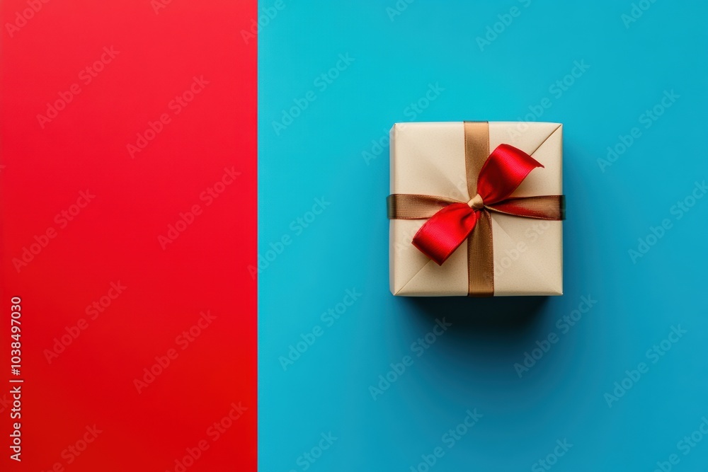 Poster a large gift box features neutral wrapping and a red ribbon, emphasizing the festive atmosphere agai