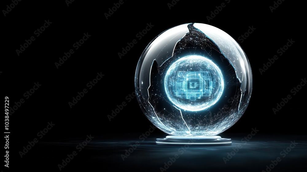 Aufkleber a glowing orb with a digital interface is displayed against a dark backdrop, symbolizing technology 