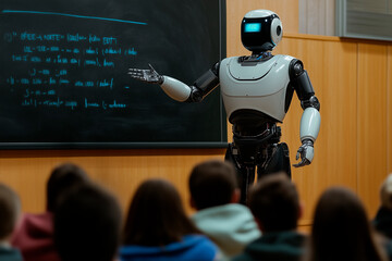 Futuristic Robot Educator Giving a Lesson