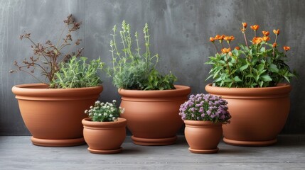 Terracotta: A natural reddish-brown clay, terracotta is commonly used in pottery and tiles, known for its rustic appearance and breathability for planters.
