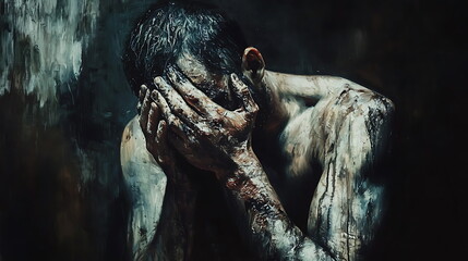A profound exploration of human emotion the struggles and resilience of a man in distress captured through artistry