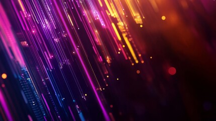 Fototapeta premium Abstract colorful lights background with dynamic vertical lines and glowing particles.