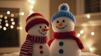 Festive snowman couple in winter scene