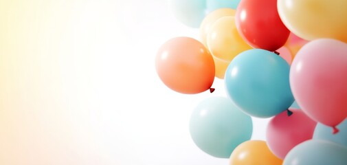 Colorful balloons, bright background, festive celebration atmosphere.