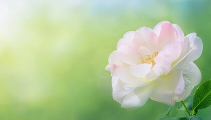 Pink rose on green white background. Background for love and Valentine