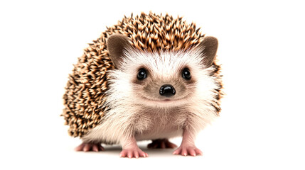 Obraz premium A small brown hedgehog with a cute face and white background.