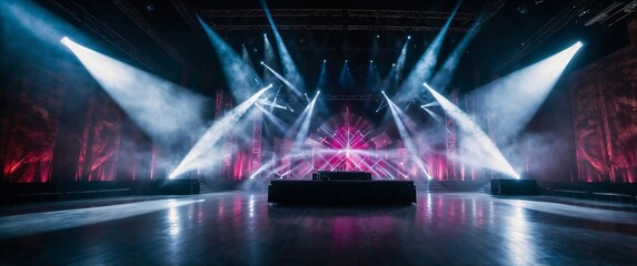 Concert stage with light show. Stage mockup for concert advertising. Generative AI.