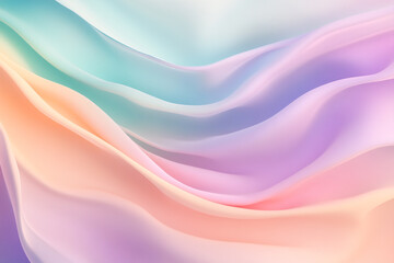 A gradient wave of pastel colors--lavender, mint, and peach--flowing across the canvas with smooth, fluid shapes