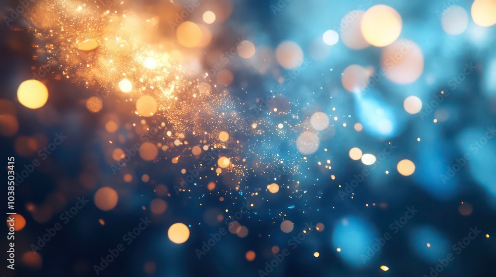 Poster Abstract blue and gold bokeh background with sparkling lights. (2)