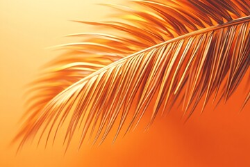 A vibrant palm leaf set against a warm, golden background, capturing the essence of summer and tropical vibes.