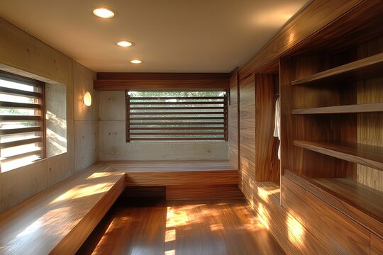 Interior of a modern home with parotta wood trim. Generative Ai