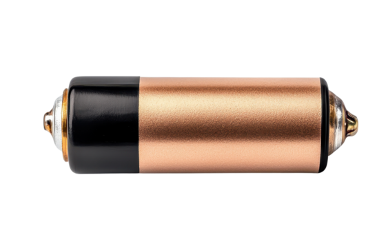 Copper and black battery isolated on a white background.