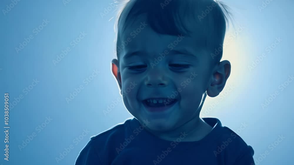 Poster close-up video of a child with big eyes expressing excitement with soft, diffused light and a minima