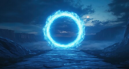 Glowing energy portal over frozen landscape