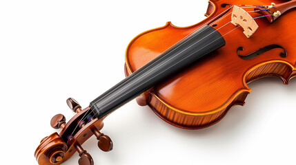Naklejka premium Studio shot of a violin on a white background, highlighting detailed craftsmanship.