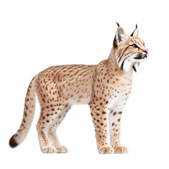 Obraz premium Lynx standing gracefully on a white isolated background.