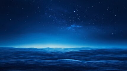 A twilight sky transitioning from blue to deep indigo, scattered with the first stars of the galaxy emerging above the horizon.