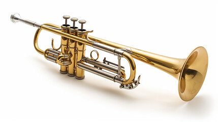 Obraz premium Studio shot of an isolated trumpet on a white background, showcasing its polished design and details.