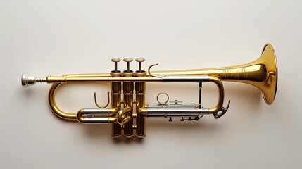 Obraz premium Studio shot of an isolated trumpet on a white background, showcasing its polished design and details.
