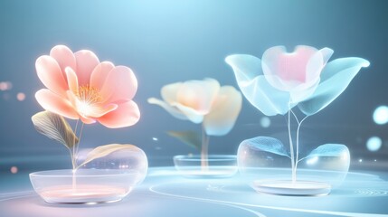 Futuristic Holographic Flowers in Ethereal Landscape