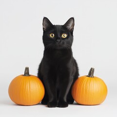 black cat with pumpkins