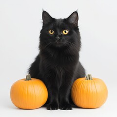 black cat with pumpkins