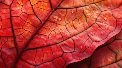 Fototapeta premium Red Leaf with Water Drops