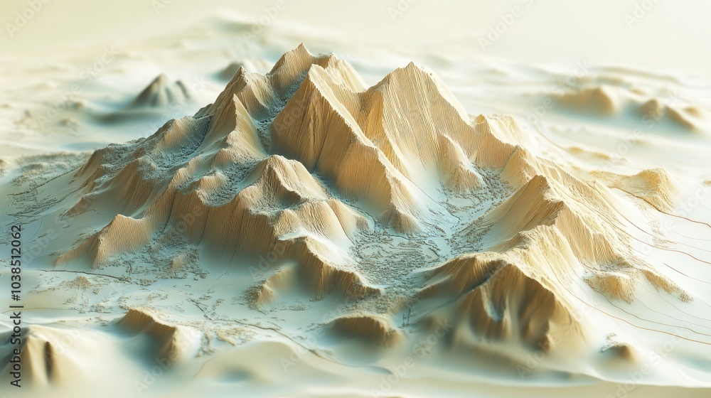 Poster 3D topographic map showing mountain ranges and geographical features