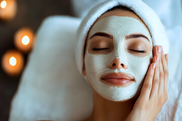 Woman in a beauty salon receiving face care treatments, showcasing skincare procedures like cleansing, exfoliation, and rejuvenating masks