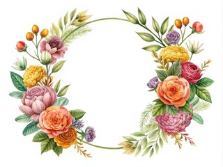 Fototapeta premium Elegant hand-drawn botanical frame design featuring a floral wreath and circle monogram. Perfect for stylish decorations with a transparent background for versatile use.