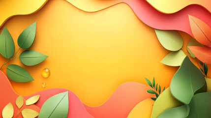 Abstract background with paper leaves, waves, and space for text.