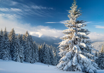 Obraz premium Verschneite Tannen im Winterwald 