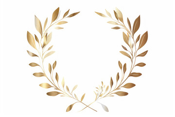 A golden laurel wreath on a white background, in a simple, elegant design with no shadows or projections.