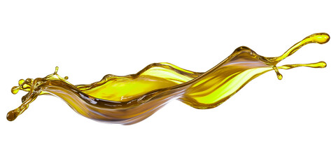 Liquid yellow paint splash isolated on transparent background. AI generation