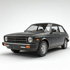 Fototapeta premium black 80s car isolated on white, weathered paint