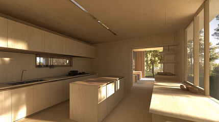 Clean, minimalist kitchen with a focus on natural light and light wood finishes
