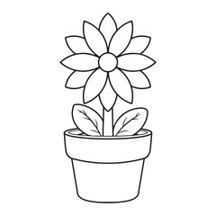 cute flower in a pot icon cartoon vector illustration graphic design in black and white