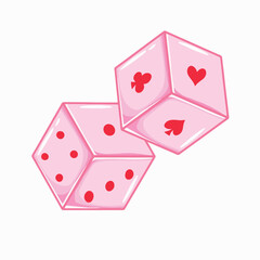 Dice with hearts on a white background. Vector illustration in cartoon style.
