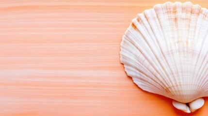 Seashell on Peach: A close-up shot of a delicate seashell resting on a vibrant peach-colored surface, evoking a sense of calm and summery tranquility.  