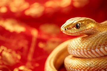 Chinese new year 2025, Year of the snake. Gold snake, Copy space for text