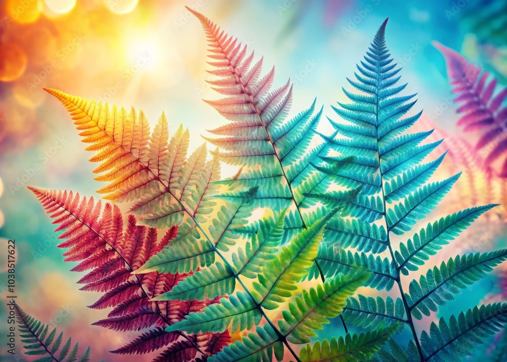 Poster exploring double exposure photography of ferns combined with linear botanical elements and leaf vect
