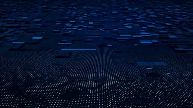 digital 4K animation small blue black squares forming pattern signs set dark background creating modern abstract design techthemed visuals texture video art hd illustration puzzle vector business